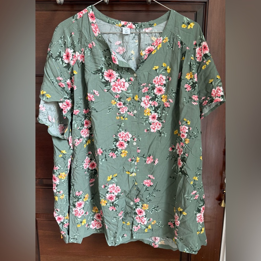 Old Navy Plus XXL Green Floral Blouse